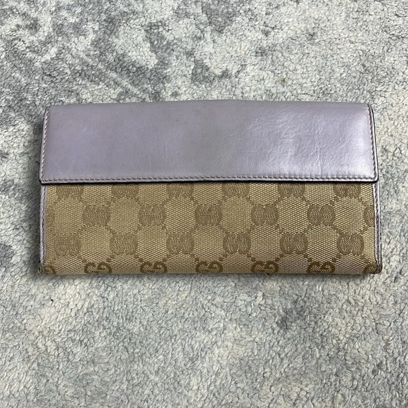 Gucci Monogram GG Long Wallet Double Sided Tan Lilac Heart Clasp - Picture 5 of 17